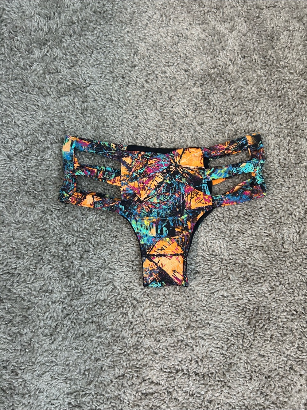 San Lorenzo Neon Abstract Cutout Bikini Bottoms - Orange, Blue, Pink